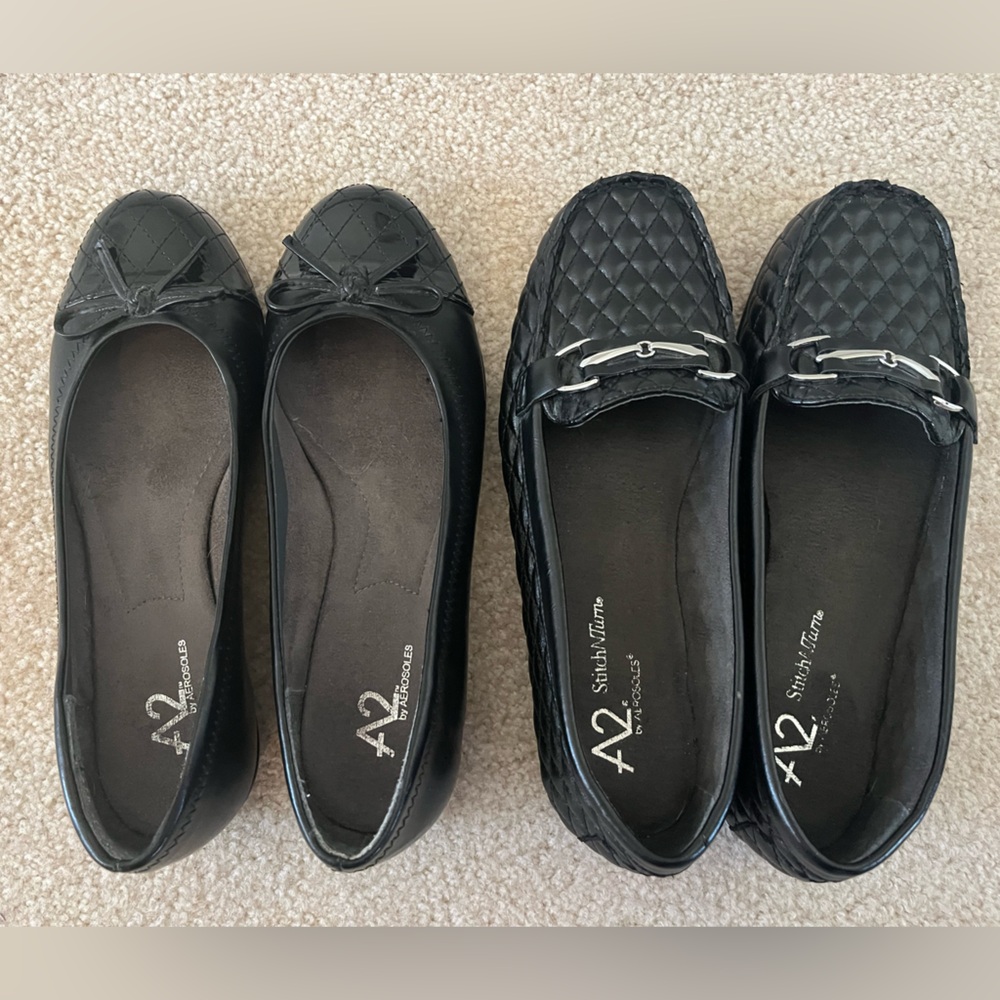 2 pairs of size 7.5 black A2 by Aerosoles flats.